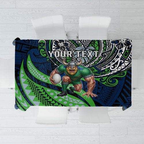 Personalised Canberra Raiders Tablecloth Polynesian Tribal Art Style With Viking Raider Mascot