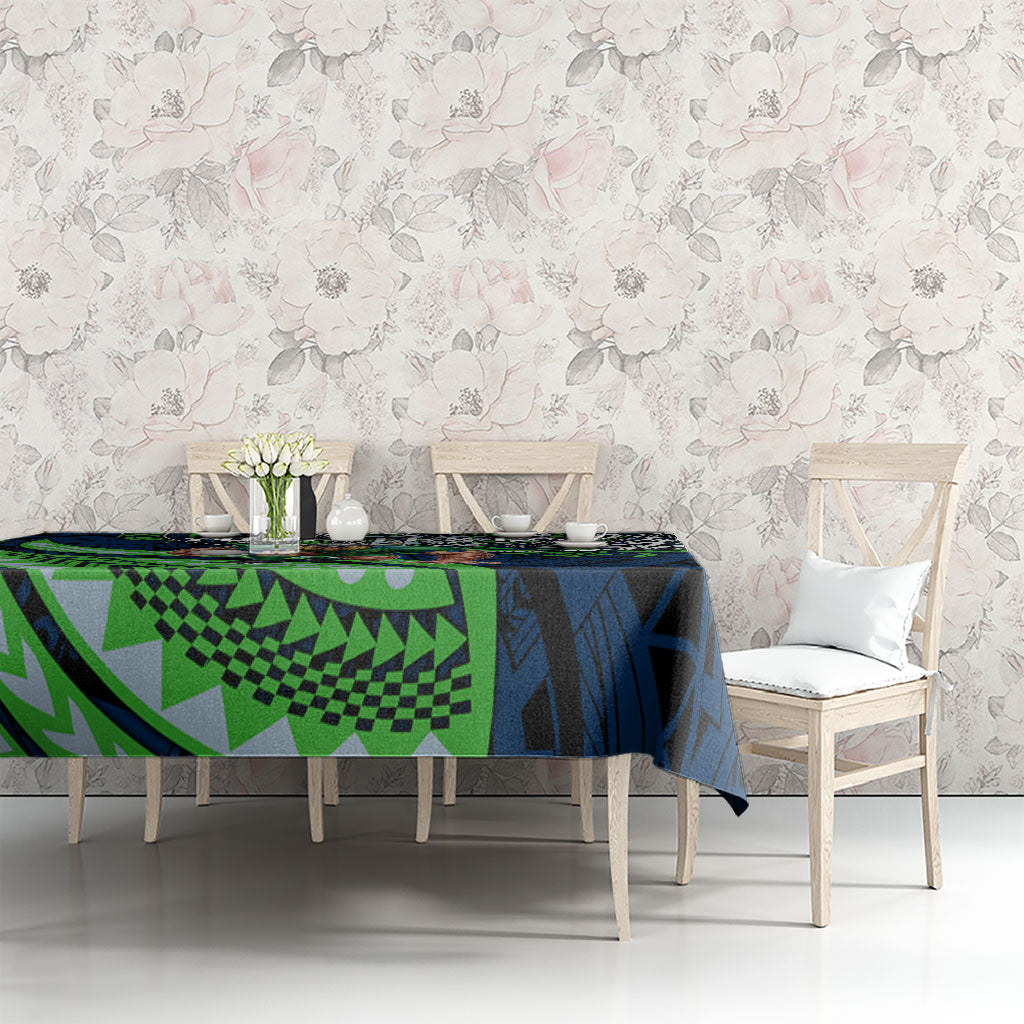 Personalised Canberra Raiders Tablecloth Polynesian Tribal Art Style With Viking Raider Mascot
