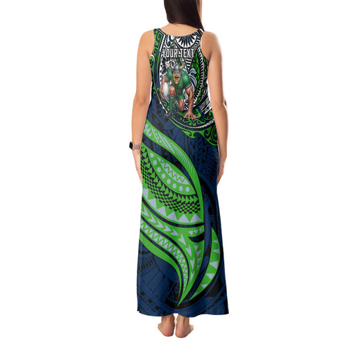 Personalised Canberra Raiders Tank Maxi Dress Polynesian Tribal Art Style With Viking Raider Mascot