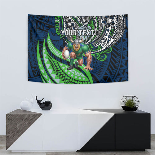 Personalised Canberra Raiders Tapestry Polynesian Tribal Art Style With Viking Raider Mascot