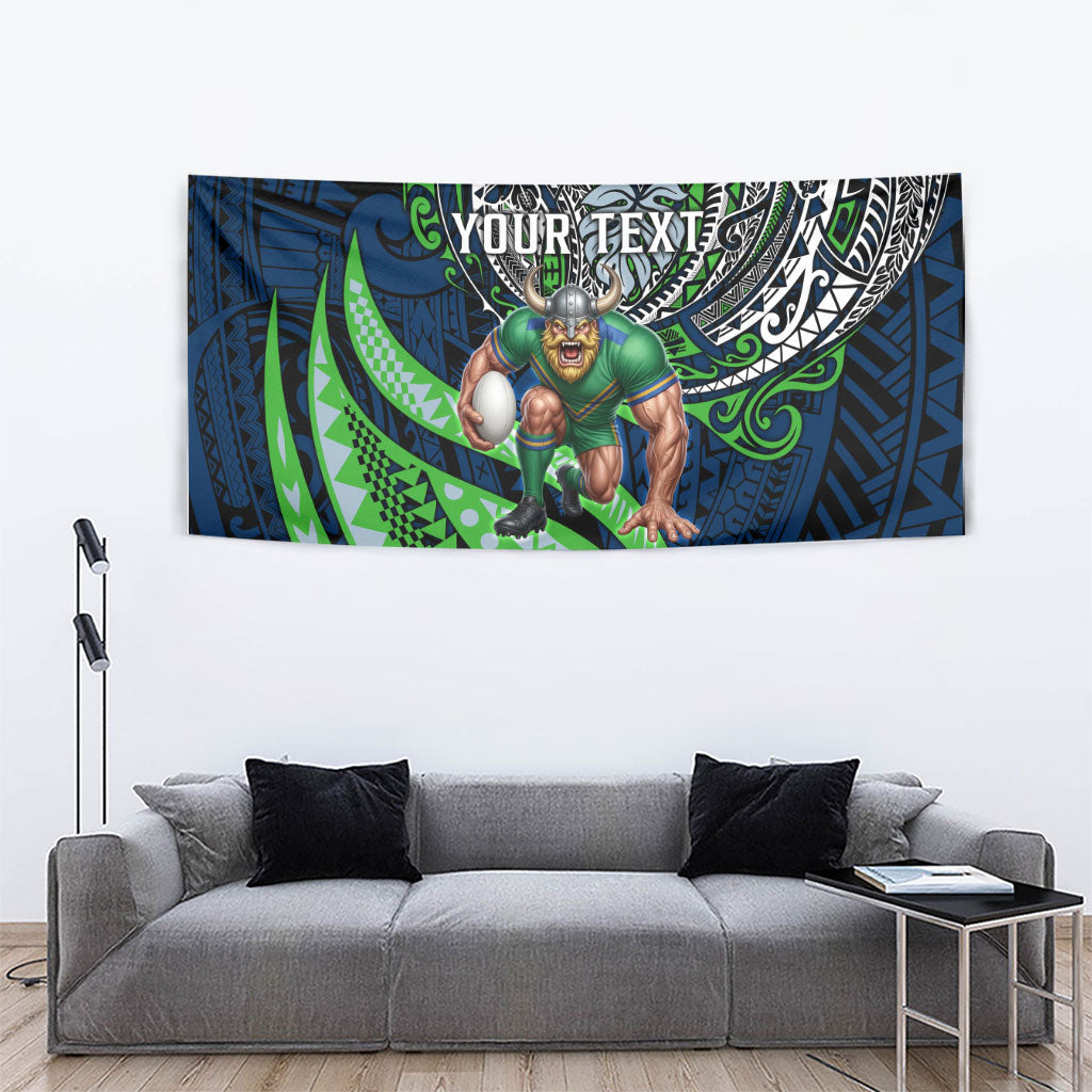 Personalised Canberra Raiders Tapestry Polynesian Tribal Art Style With Viking Raider Mascot