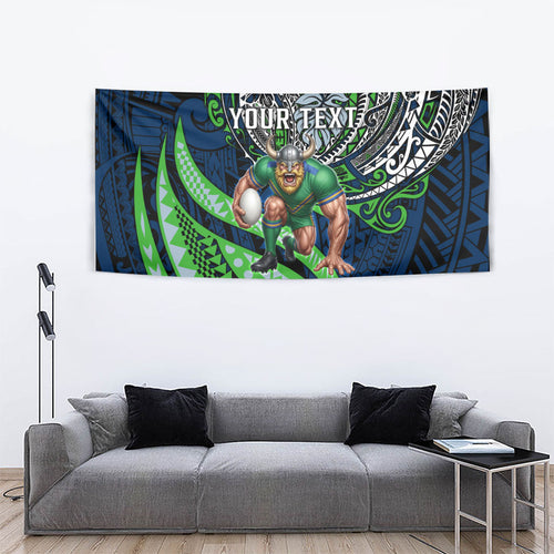 Personalised Canberra Raiders Tapestry Polynesian Tribal Art Style With Viking Raider Mascot