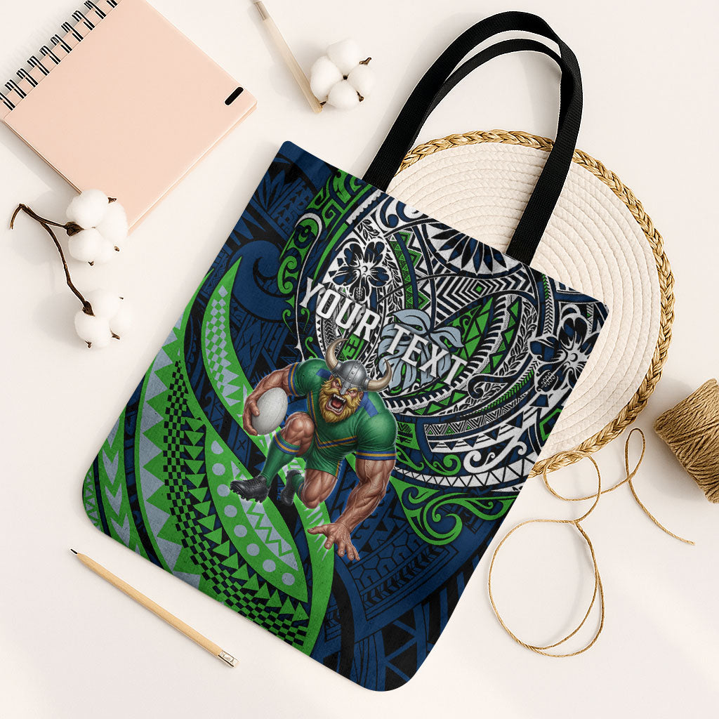 Personalised Canberra Raiders Tote Bag Polynesian Tribal Art Style With Viking Raider Mascot