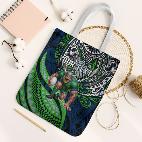 Personalised Canberra Raiders Tote Bag Polynesian Tribal Art Style With Viking Raider Mascot