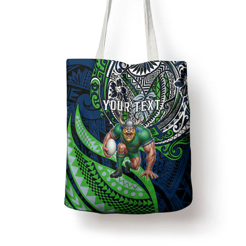 Personalised Canberra Raiders Tote Bag Polynesian Tribal Art Style With Viking Raider Mascot