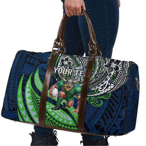 Personalised Canberra Raiders Travel Bag Polynesian Tribal Art Style With Viking Raider Mascot