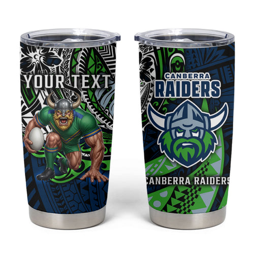 Personalised Canberra Raiders Tumbler Cup Polynesian Tribal Art Style With Viking Raider Mascot
