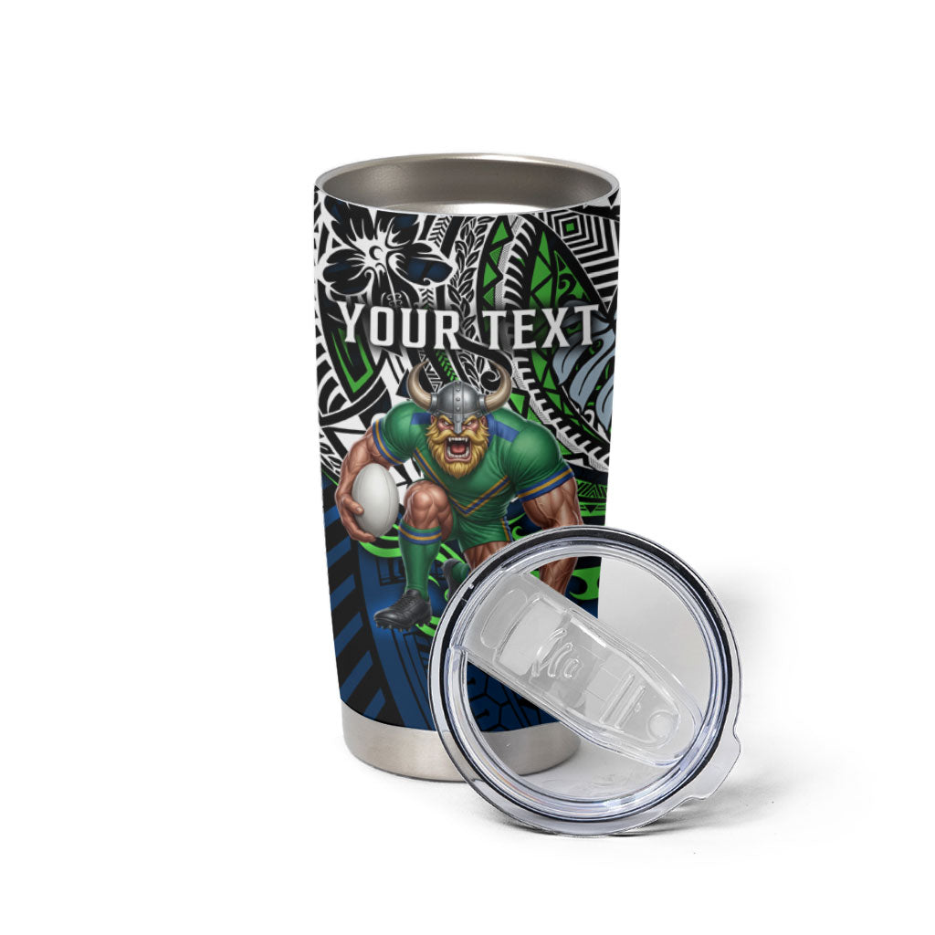 Personalised Canberra Raiders Tumbler Cup Polynesian Tribal Art Style With Viking Raider Mascot
