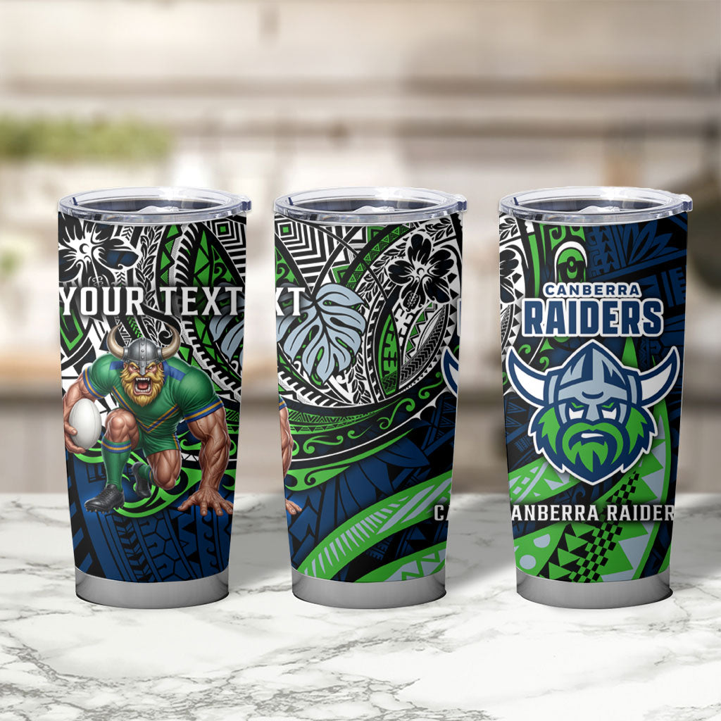 Personalised Canberra Raiders Tumbler Cup Polynesian Tribal Art Style With Viking Raider Mascot
