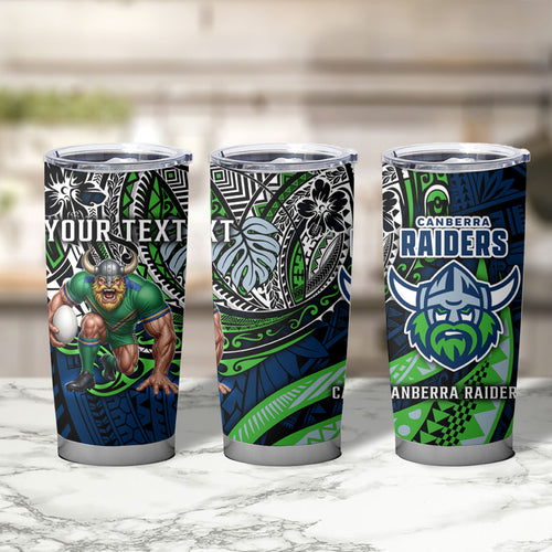 Personalised Canberra Raiders Tumbler Cup Polynesian Tribal Art Style With Viking Raider Mascot