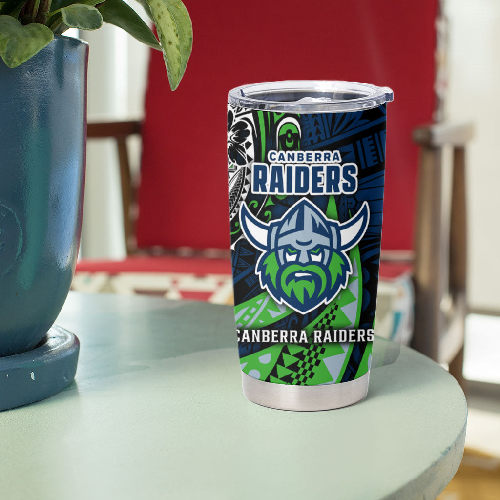 Personalised Canberra Raiders Tumbler Cup Polynesian Tribal Art Style With Viking Raider Mascot