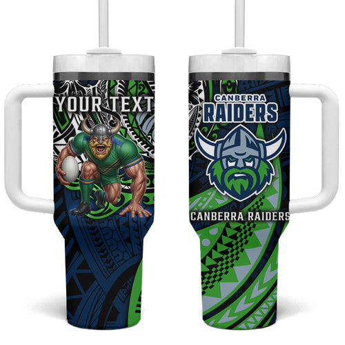 Personalised Canberra Raiders Tumbler With Handle Polynesian Tribal Art Style With Viking Raider Mascot