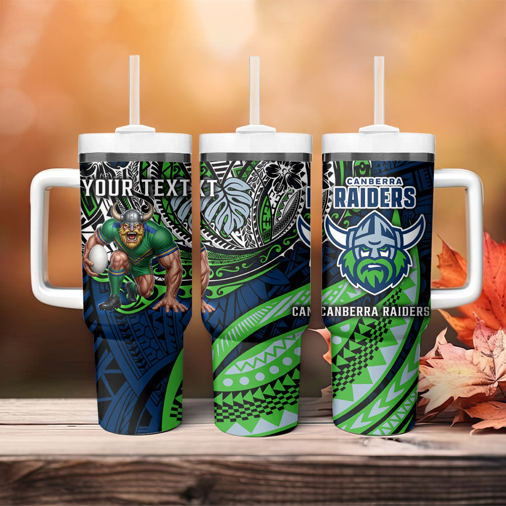 Personalised Canberra Raiders Tumbler With Handle Polynesian Tribal Art Style With Viking Raider Mascot