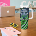 Personalised Canberra Raiders Tumbler With Handle Polynesian Tribal Art Style With Viking Raider Mascot