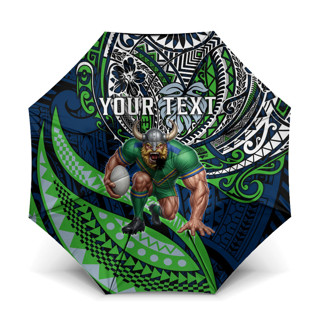 Personalised Canberra Raiders Umbrella Polynesian Tribal Art Style With Viking Raider Mascot