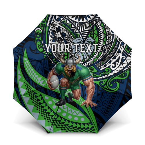 Personalised Canberra Raiders Umbrella Polynesian Tribal Art Style With Viking Raider Mascot