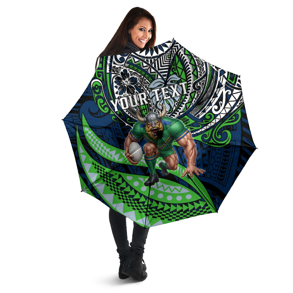 Personalised Canberra Raiders Umbrella Polynesian Tribal Art Style With Viking Raider Mascot