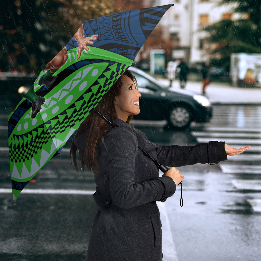 Personalised Canberra Raiders Umbrella Polynesian Tribal Art Style With Viking Raider Mascot