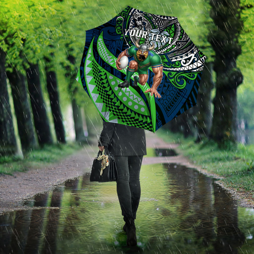 Personalised Canberra Raiders Umbrella Polynesian Tribal Art Style With Viking Raider Mascot