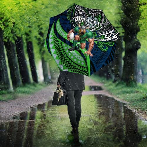 Personalised Canberra Raiders Umbrella Polynesian Tribal Art Style With Viking Raider Mascot