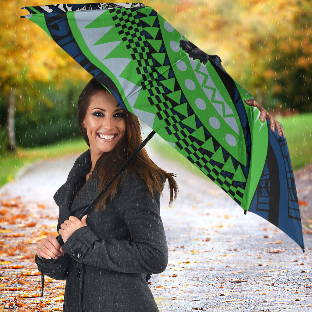 Personalised Canberra Raiders Umbrella Polynesian Tribal Art Style With Viking Raider Mascot