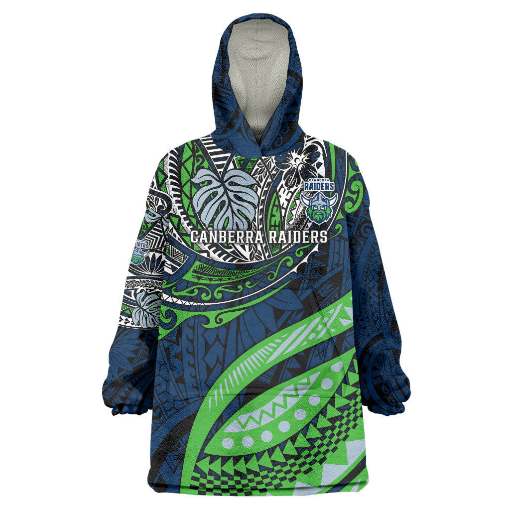 Personalised Canberra Raiders Wearable Blanket Hoodie Polynesian Tribal Art Style With Viking Raider Mascot