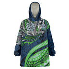 Personalised Canberra Raiders Wearable Blanket Hoodie Polynesian Tribal Art Style With Viking Raider Mascot