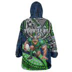 Personalised Canberra Raiders Wearable Blanket Hoodie Polynesian Tribal Art Style With Viking Raider Mascot