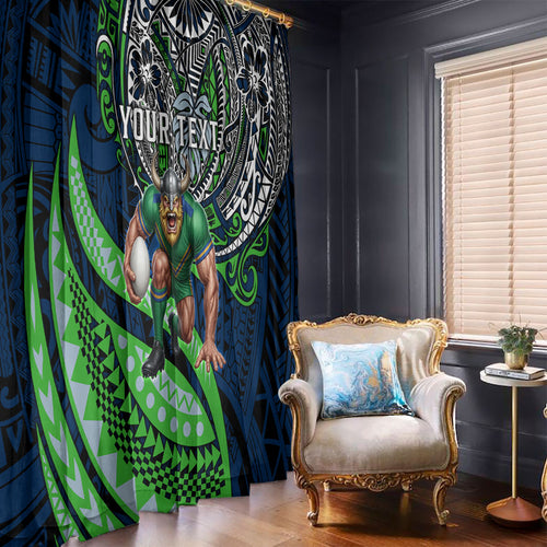 Personalised Canberra Raiders Window Curtain Polynesian Tribal Art Style With Viking Raider Mascot
