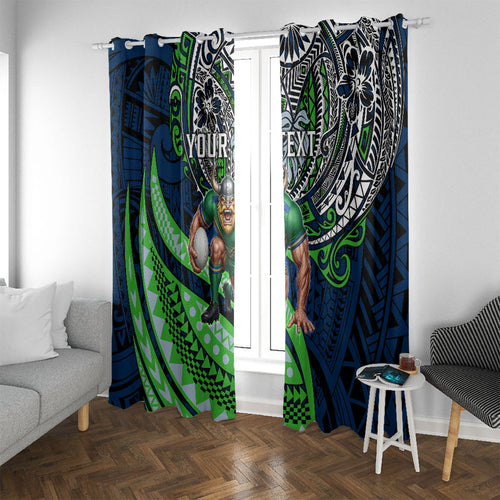 Personalised Canberra Raiders Window Curtain Polynesian Tribal Art Style With Viking Raider Mascot