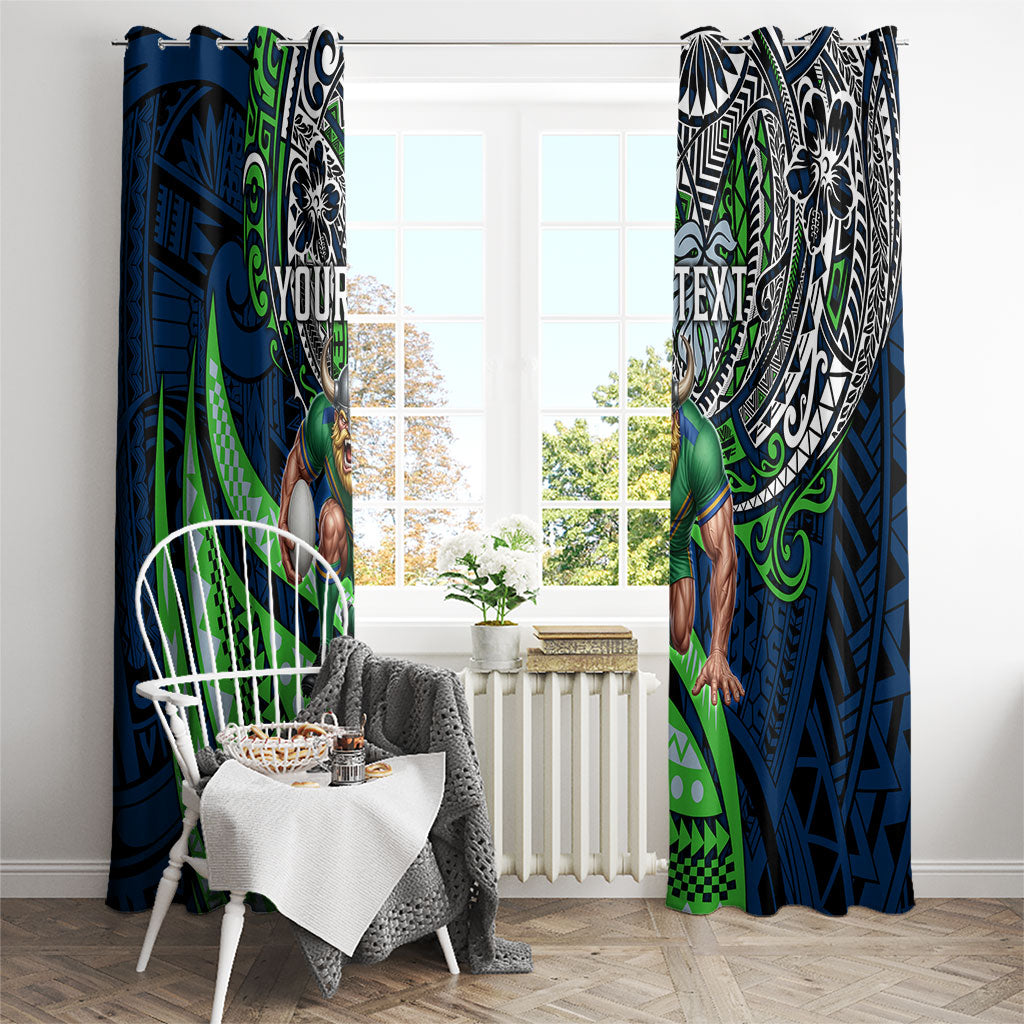 Personalised Canberra Raiders Window Curtain Polynesian Tribal Art Style With Viking Raider Mascot