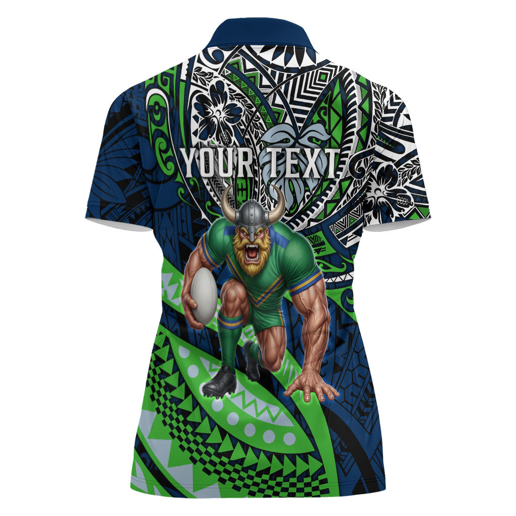 Personalised Canberra Raiders Women Polo Shirt Polynesian Tribal Art Style With Viking Raider Mascot