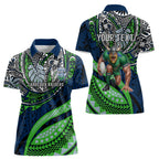 Personalised Canberra Raiders Women Polo Shirt Polynesian Tribal Art Style With Viking Raider Mascot