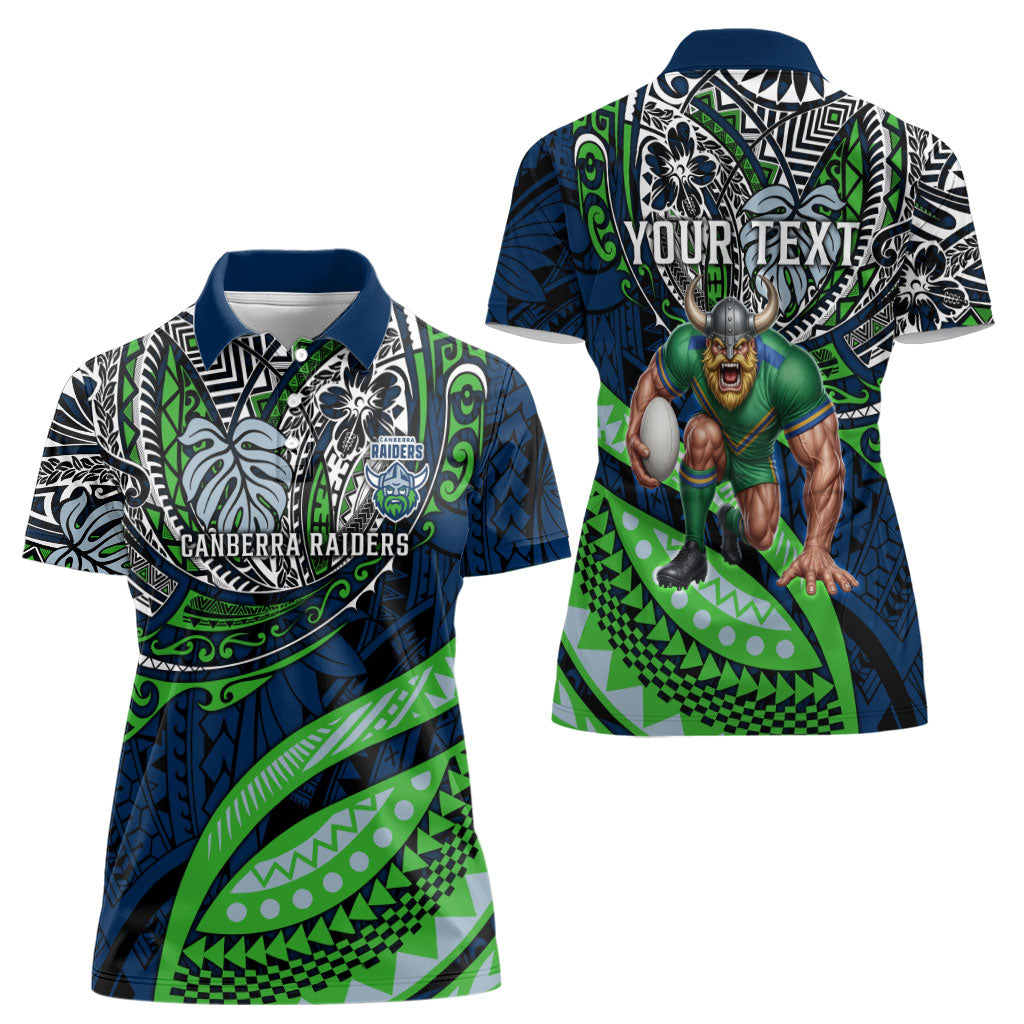 Personalised Canberra Raiders Women Polo Shirt Polynesian Tribal Art Style With Viking Raider Mascot