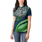 Personalised Canberra Raiders Women Polo Shirt Polynesian Tribal Art Style With Viking Raider Mascot
