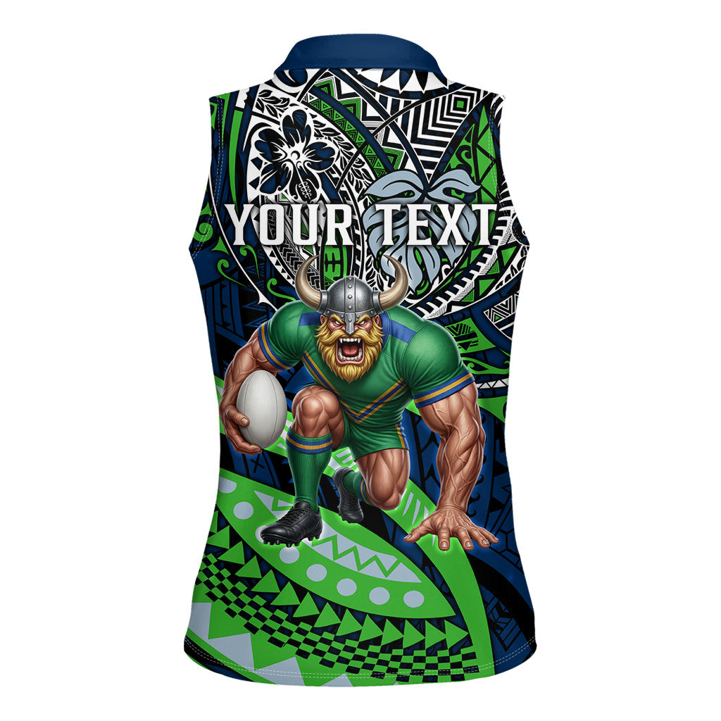 Personalised Canberra Raiders Women Sleeveless Polo Shirt Polynesian Tribal Art Style With Viking Raider Mascot