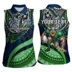 Personalised Canberra Raiders Women Sleeveless Polo Shirt Polynesian Tribal Art Style With Viking Raider Mascot