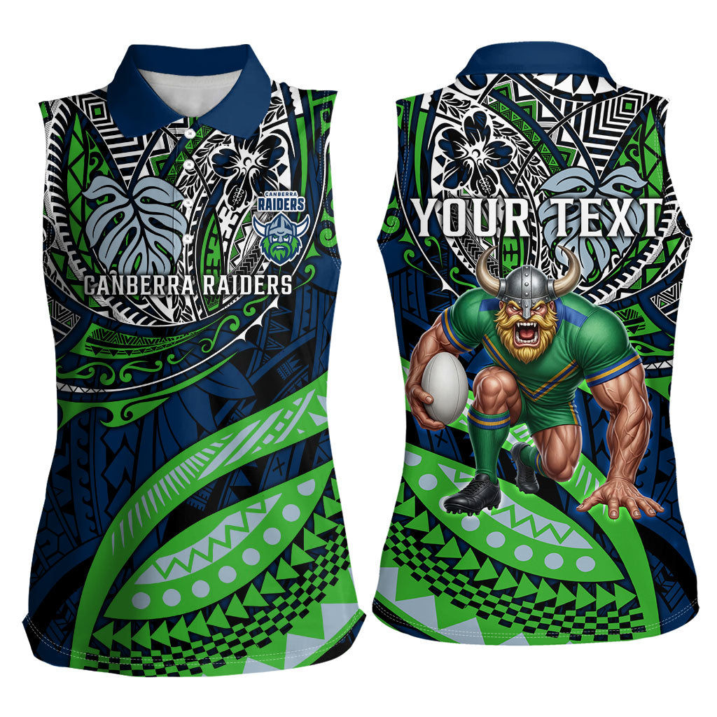Personalised Canberra Raiders Women Sleeveless Polo Shirt Polynesian Tribal Art Style With Viking Raider Mascot