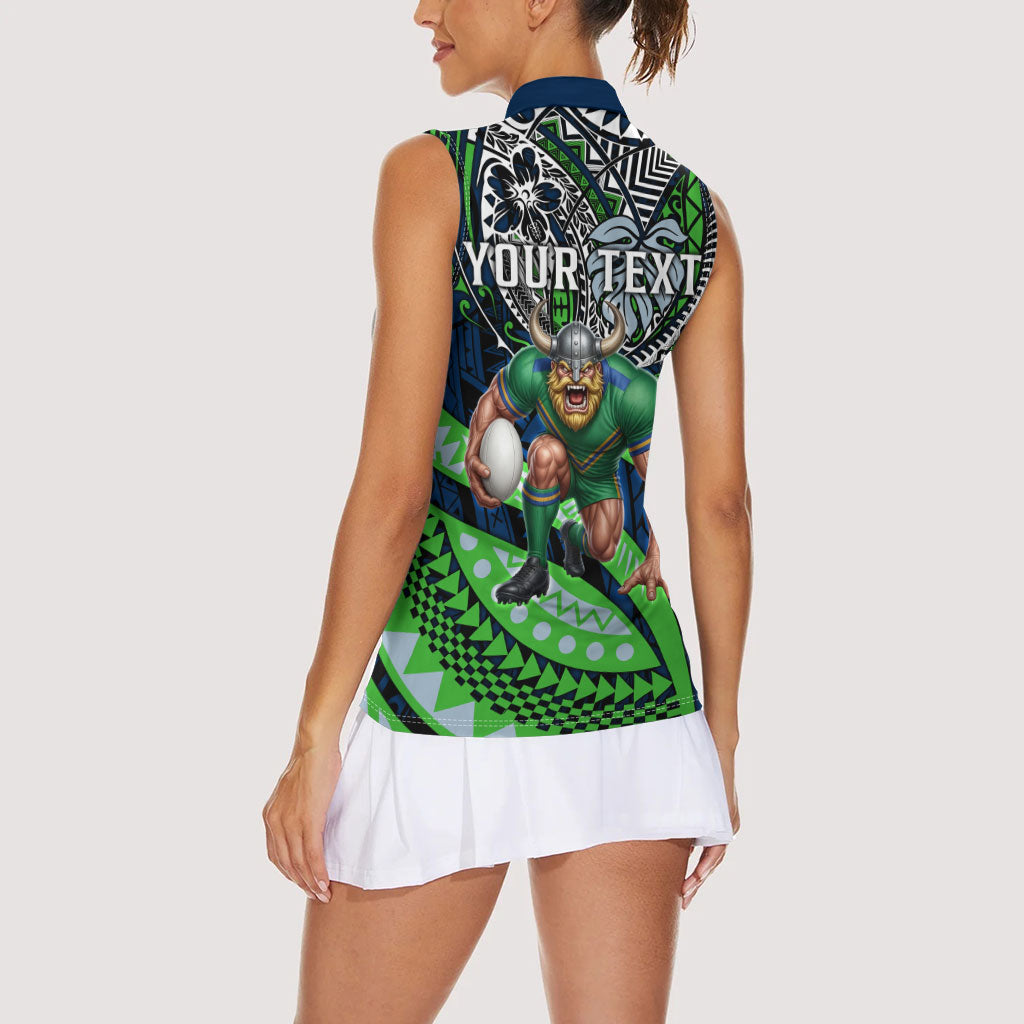 Personalised Canberra Raiders Women Sleeveless Polo Shirt Polynesian Tribal Art Style With Viking Raider Mascot