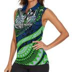 Personalised Canberra Raiders Women Sleeveless Polo Shirt Polynesian Tribal Art Style With Viking Raider Mascot