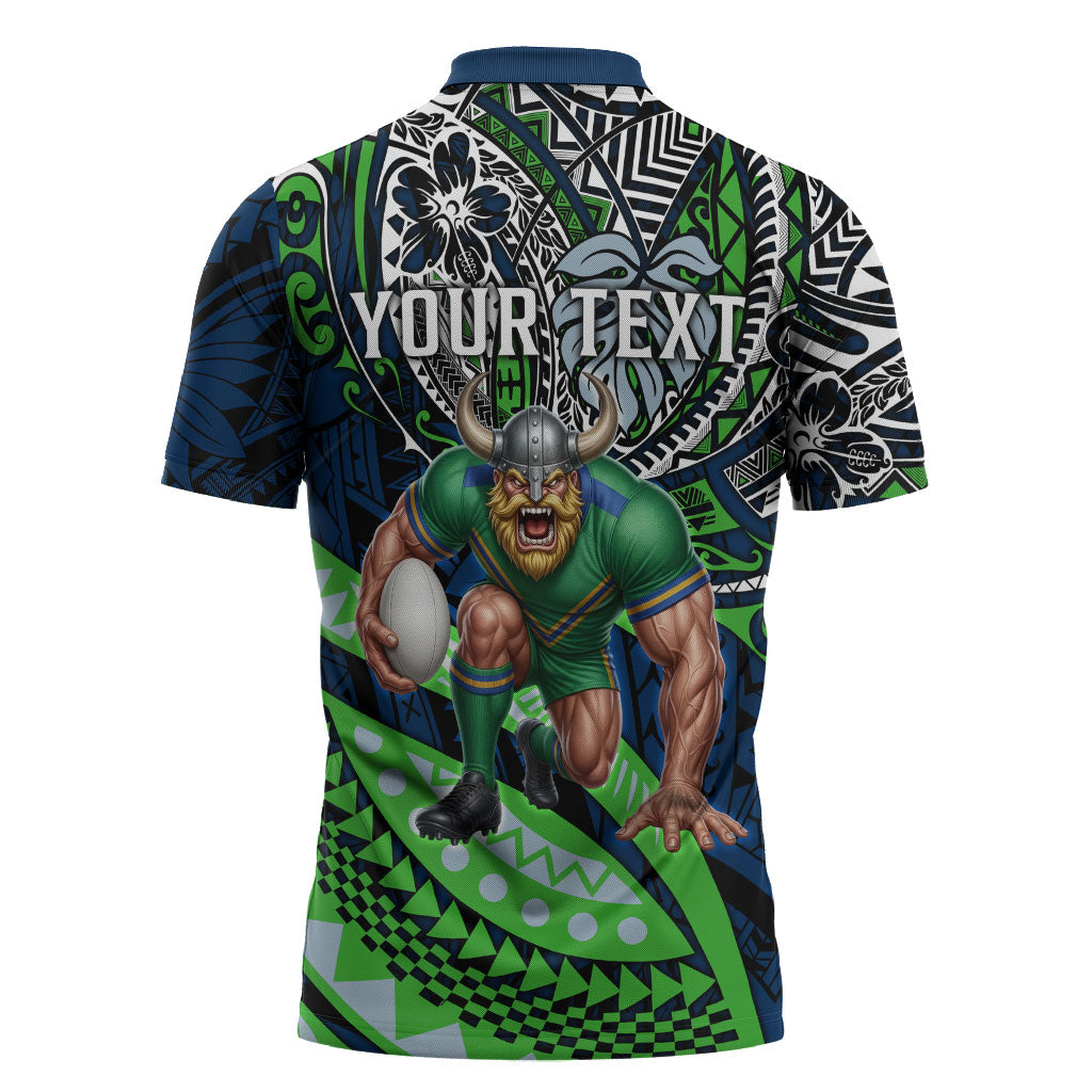 Personalised Canberra Raiders Zipper Polo Shirt Polynesian Tribal Art Style With Viking Raider Mascot