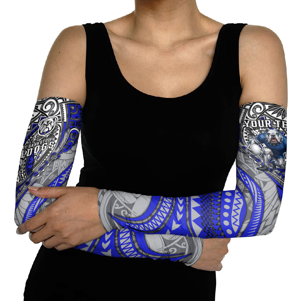 Personalised Canterbury-Bankstown Bulldogs Arm Sleeves Polynesian Tribal Art Style With Powerful Bulldog Mascot