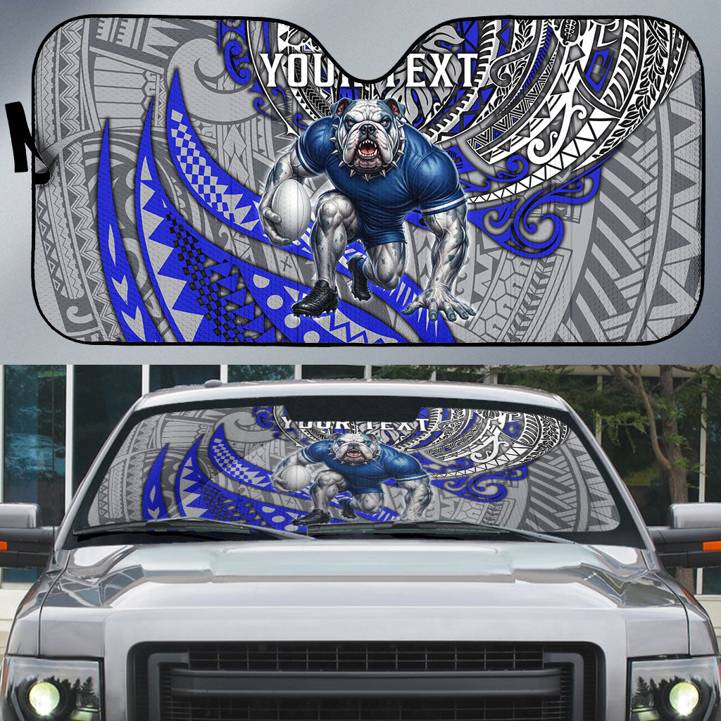 Personalised Canterbury-Bankstown Bulldogs Auto Sun Shade Polynesian Tribal Art Style With Powerful Bulldog Mascot
