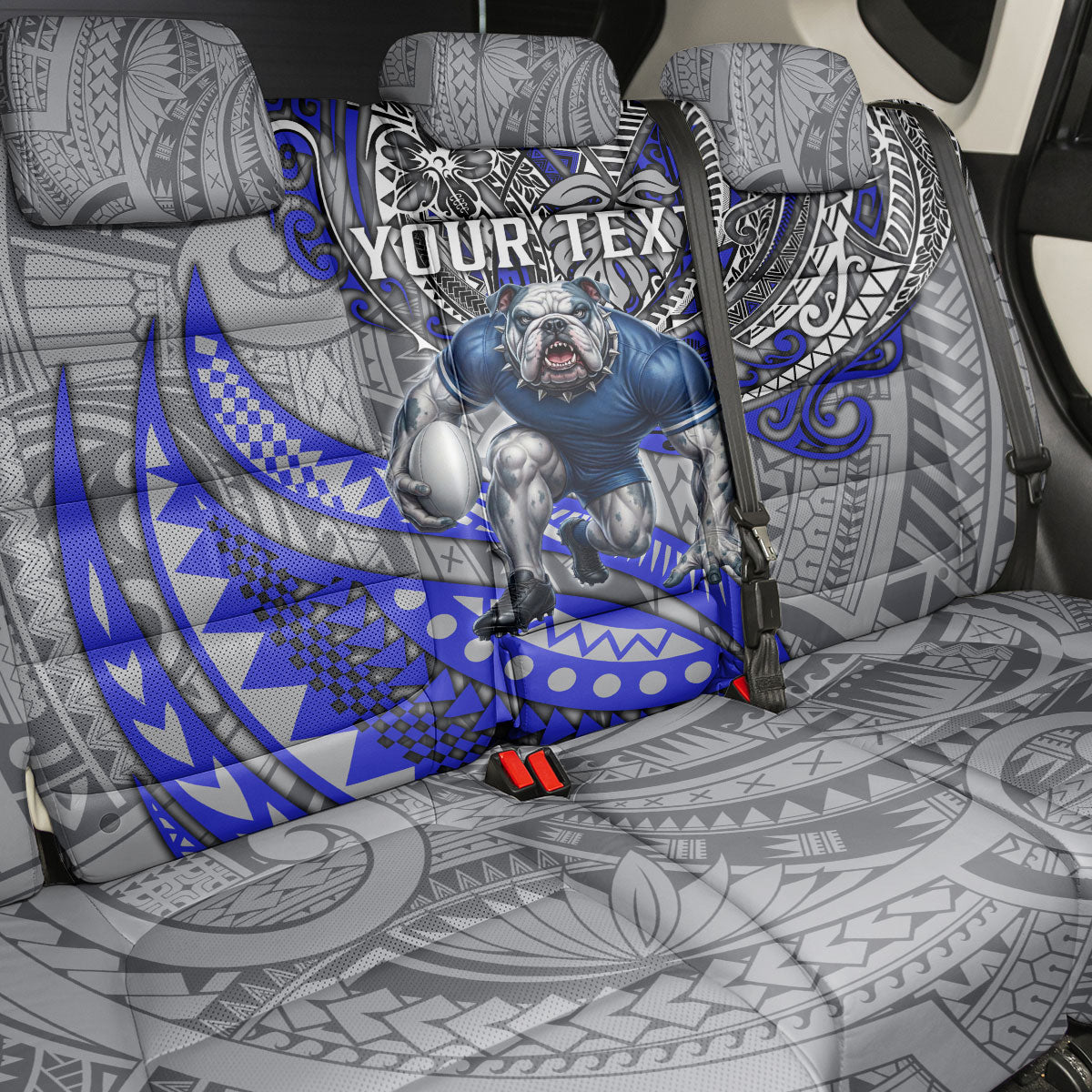 Personalised Canterbury-Bankstown Bulldogs Back Car Seat Cover Polynesian Tribal Art Style With Powerful Bulldog Mascot