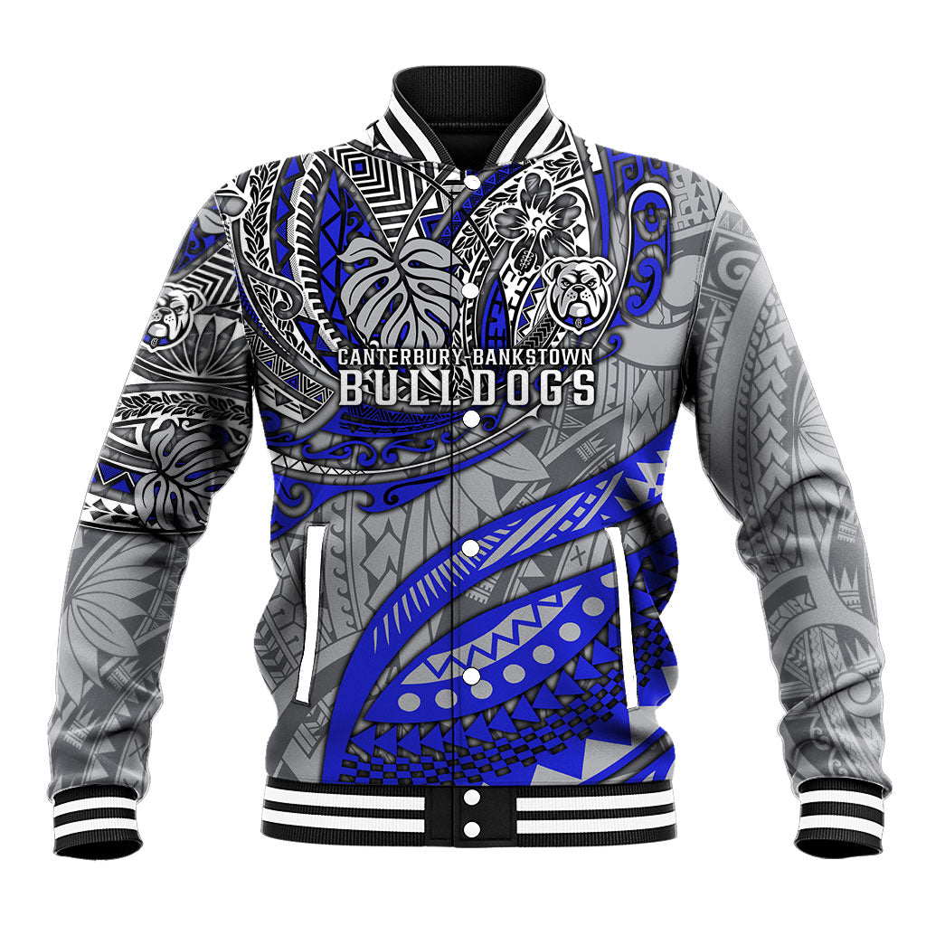 Personalised Canterbury-Bankstown Bulldogs Baseball Jacket Polynesian Tribal Art Style With Powerful Bulldog Mascot