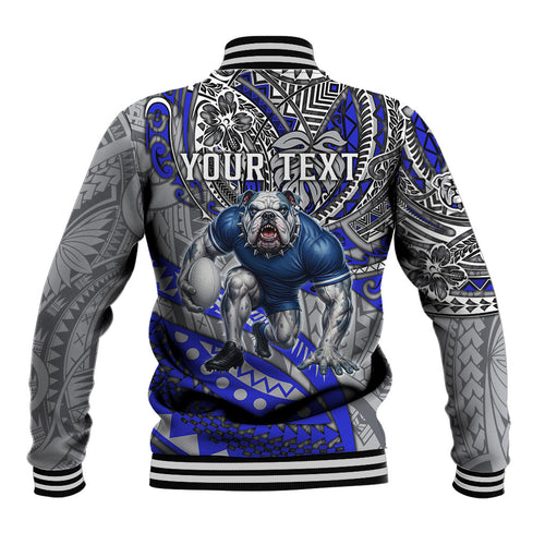 Personalised Canterbury-Bankstown Bulldogs Baseball Jacket Polynesian Tribal Art Style With Powerful Bulldog Mascot