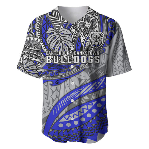 Personalised Canterbury-Bankstown Bulldogs Baseball Jersey Polynesian Tribal Art Style With Powerful Bulldog Mascot