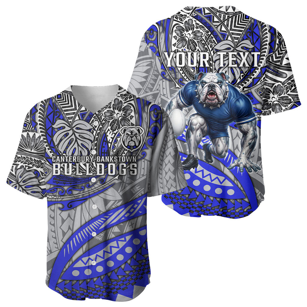 Personalised Canterbury-Bankstown Bulldogs Baseball Jersey Polynesian Tribal Art Style With Powerful Bulldog Mascot