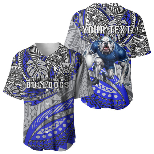 Personalised Canterbury-Bankstown Bulldogs Baseball Jersey Polynesian Tribal Art Style With Powerful Bulldog Mascot