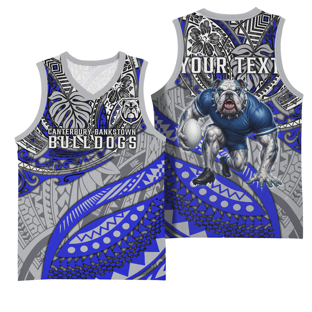 Personalised Canterbury-Bankstown Bulldogs Basketball Jersey Polynesian Tribal Art Style With Powerful Bulldog Mascot